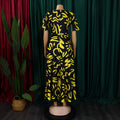 C8619 cross-border women's clothing  new fashion elegant lace-up african print short-sleeved large swing foreign trade dress