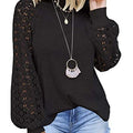fashionexport cross-border new arrival  independent station round neck long sleeves lacepatchworkloosetops women