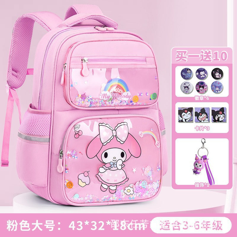 cartoon school backpack for elementary school students, grades 1-6 - quicksand cute girl kuromi fun backpack