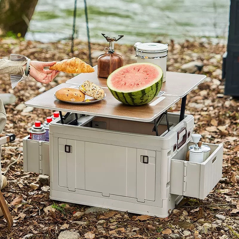 Outdoor camping storage box table all-in-one foldable large capacity car storage box multifunctional camping storage foldable table