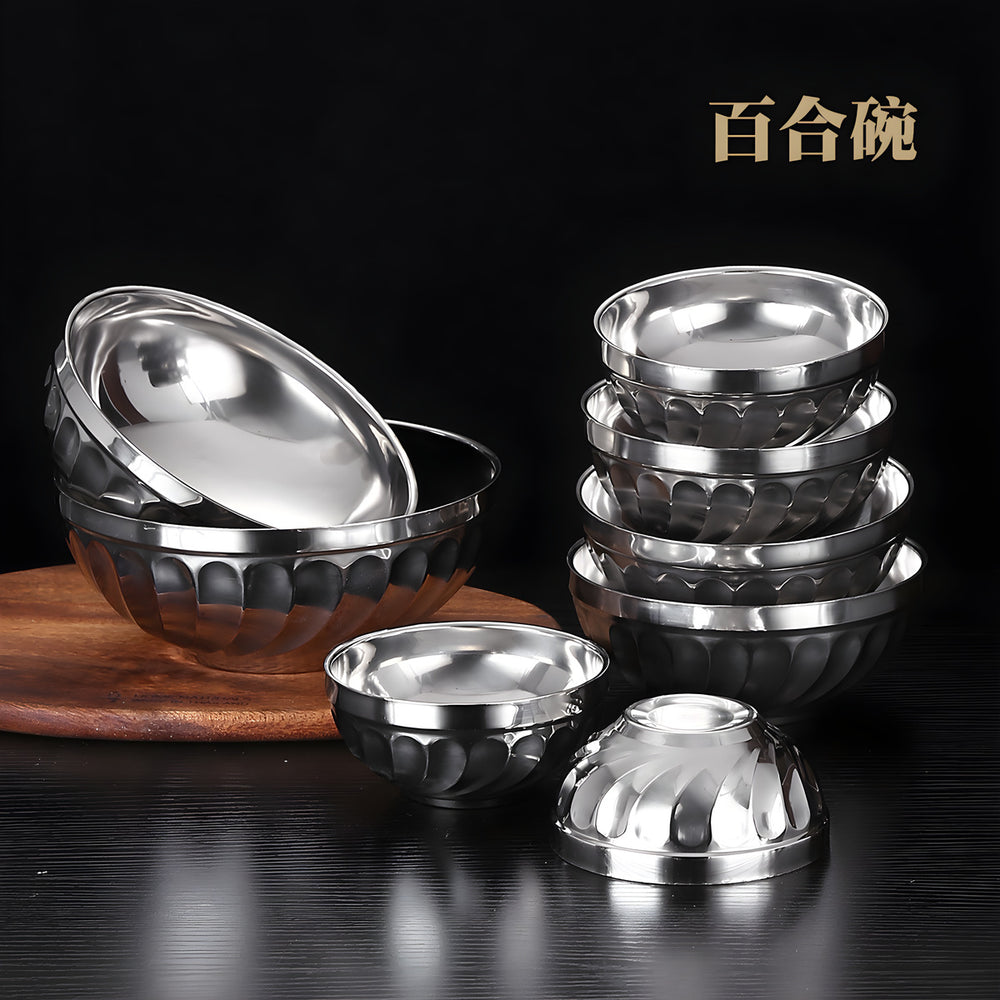 Thickened double-layer platinum bowl, 304 stainless steel children's rice bowl, insulated instant noodle bowl, student canteen ramen bowl, soup bowl