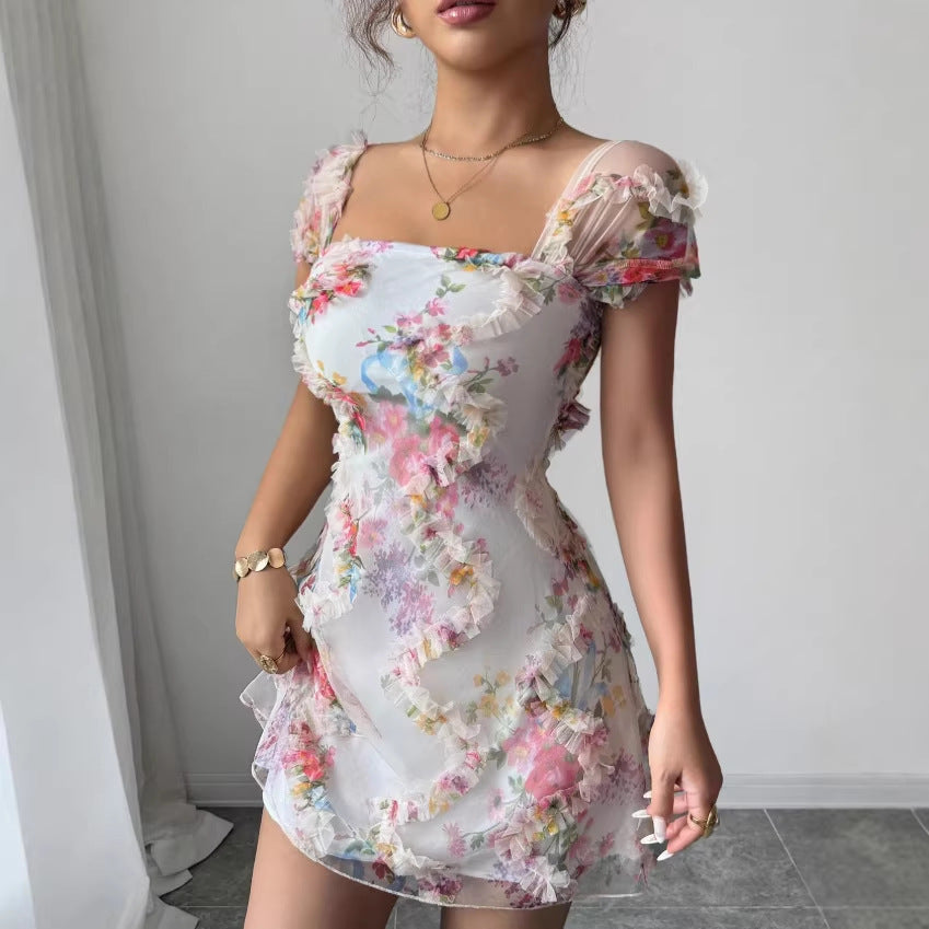 european and american cross-border 3d floral sexy elegant dress