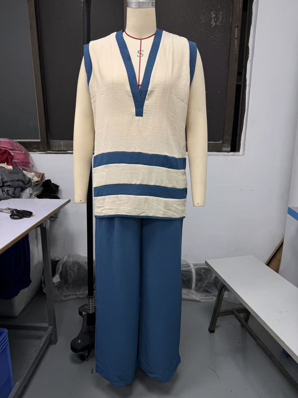 european and american cross-border independent station new v neck sleeveless vest loose pantssuitloosecasualtwo-piece set women