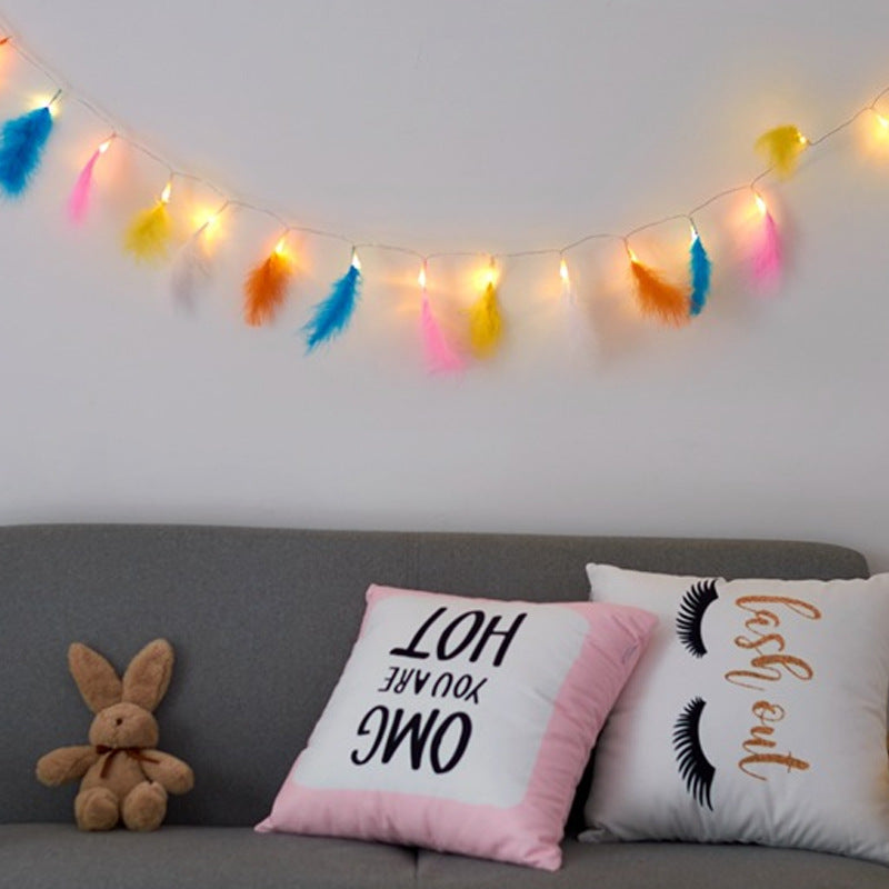 LED feather light string bedroom battery box light string led Christmas wedding home decoration feather light string