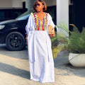 European and american cross-border women's clothing  summer new arrival: african plus size patchwork v-neck loose striped maxi dress
