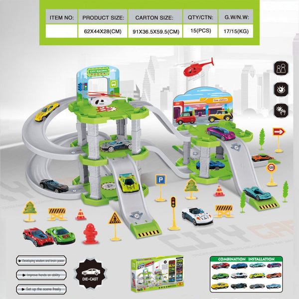 Cross-border export children's DIY assembly multi-layer urban rail alloy car parking lot playing house educational toys