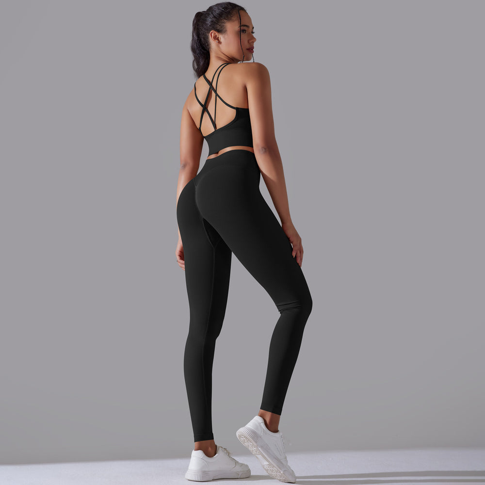 fashionnew arrival seamless knittingpure color beautiful back tight high waist yoga suit running fitness two-piece set