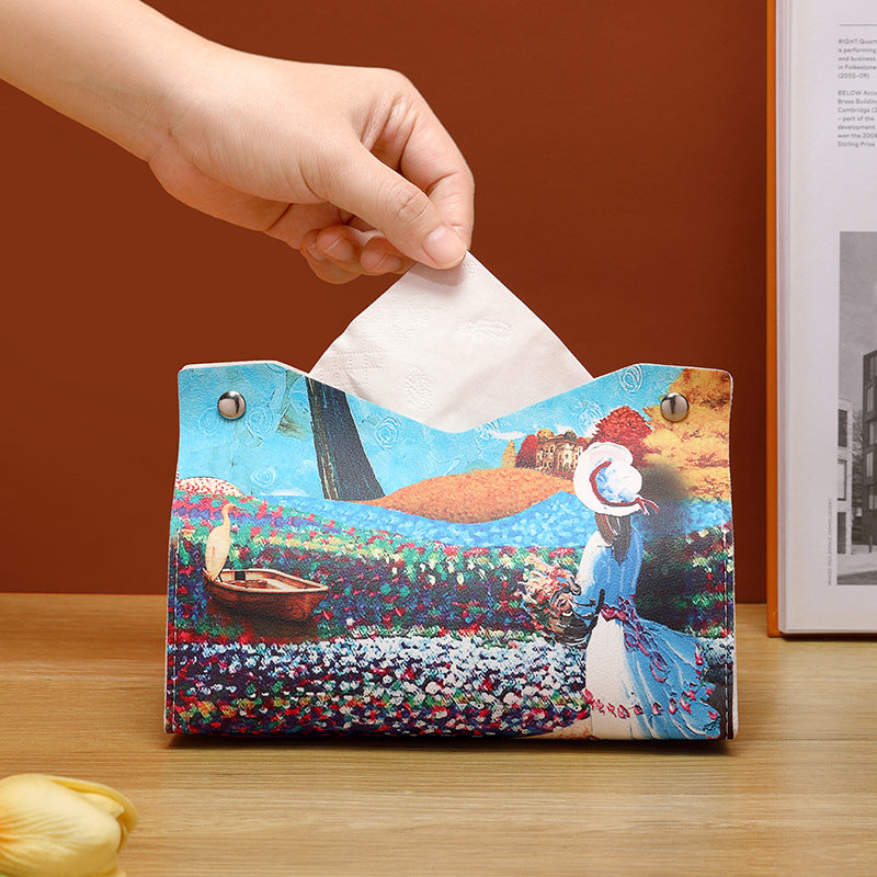 Oil painting light luxury paper towel box living room storage paper box toilet restaurant high value Internet celebrity same paper box