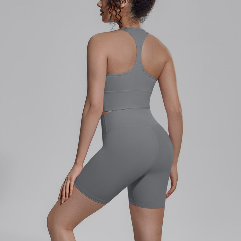 pure color double-sided brocade beautiful back tight-fitting breathable yoga suit training sports running fitness two-piece set for women