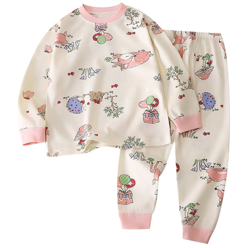 Kids' cotton thermal underwear set - round neck, long sleeve, perfect for spring and autumn. available in sizes for toddlers and young children. ideal as loungewear or everyday wear