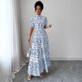 new fashion printed bubble sleeve european and american style women's dress for cross-border e-commerce