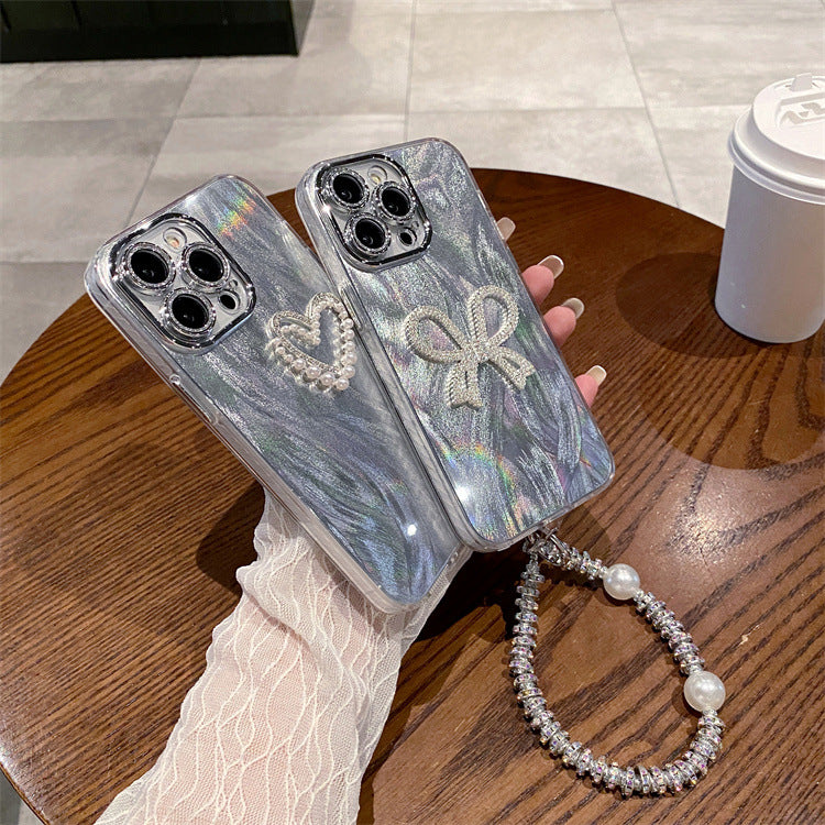Feather yarn silver is suitable for apple 16pro bow with lens film mobile phone case iphone13/11 hard protective case