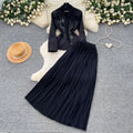 French chic v-neck embroidered jacket & high-waisted pleated skirt set - slimming, elegant, and stylish two-piece outfit for spring and autumn
