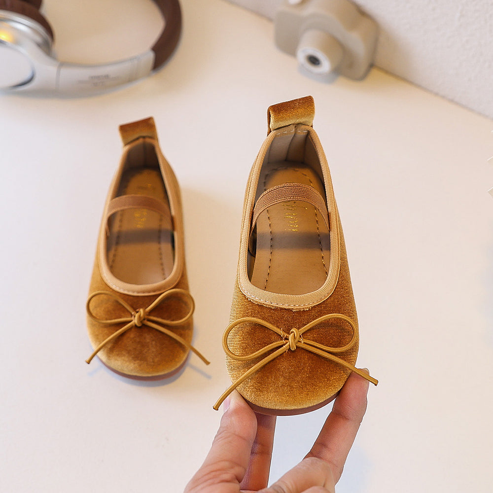 Ready-to-ship korean-style bow-tie princess leather shoes for kids, bean shoes, simple and stylish soft-soled flats for babies