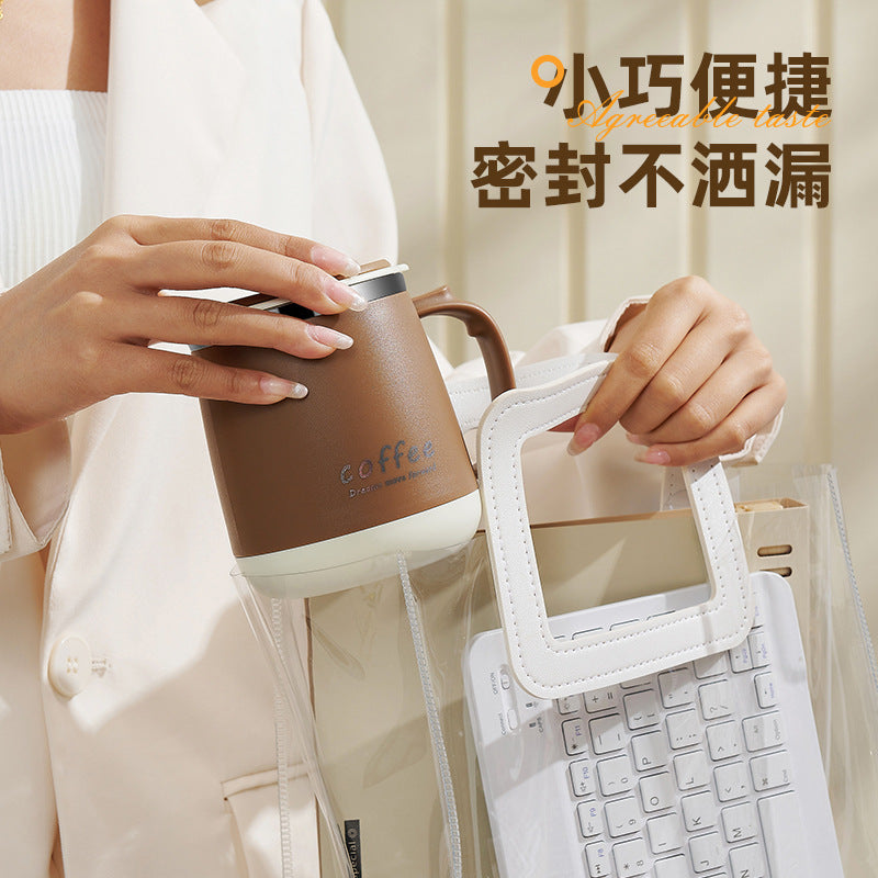 304 stainless steel mug with lid, creative logo design, high-value aesthetic, includes tea infuser, office coffee cup, wholesale gift option
