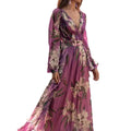 summer new arrival: women's printed dress for cross-border e-commerce, -ready v-neck long sleeve maxi dress