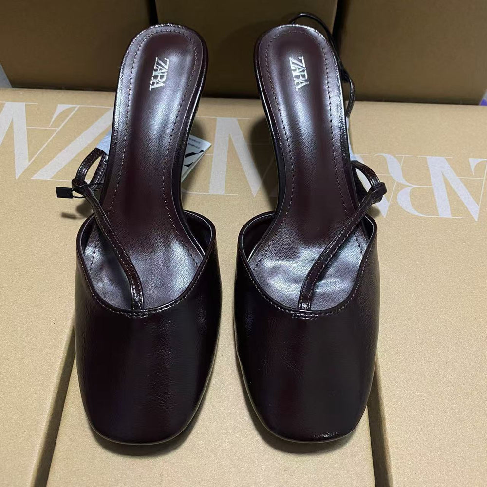 Za2025summernew arrival square toe thick heel toe thin strap sandals back strap k-style daily outing easiest for match sandals