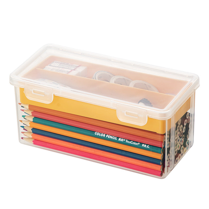 Multifunctional desk storage box Transparent desktop marker Stationery storage box Pencil plastic storage box with lid