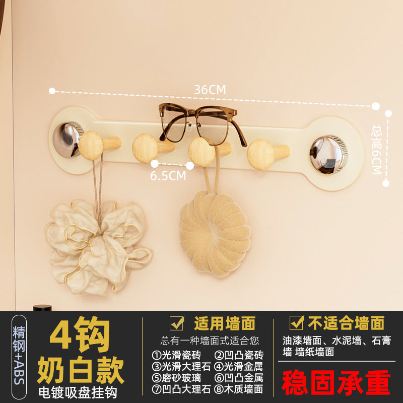 Behind-the-door suction cup hanger, bedroom suction cup hook, high-end retro wood grain strong double suction cup door organizer