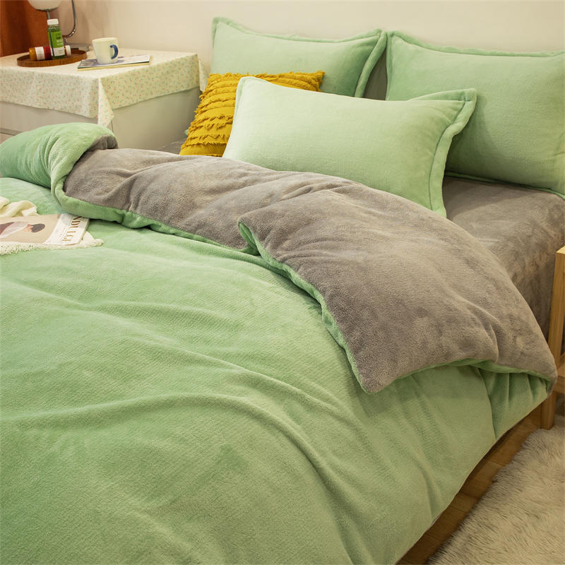Solid color milk fleece four-piece set, fleece wholesale coral fleece bedding, bed sheet quilt cover, flannel bed three-piece set, winter