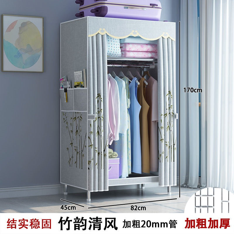Simple fabric wardrobe rental house steel pipe thickened wardrobe for home bedroom dormitory storage cabinet
