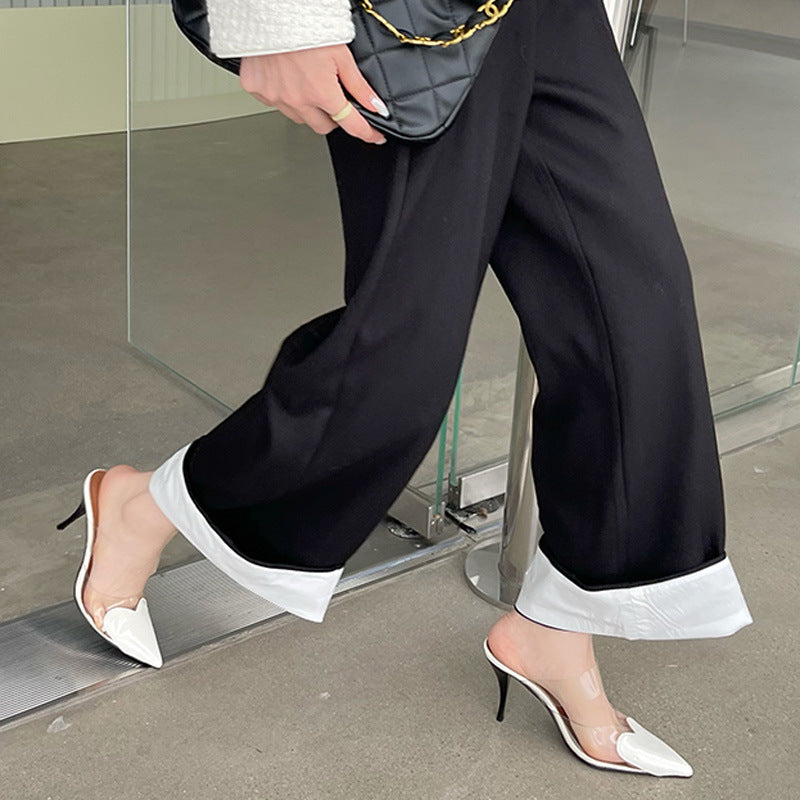 New arrivalfrench pointed toe transparent color matching high heels women's stiletto heel toe cap open back sandals fashioneasiest for match patent leather wholesale