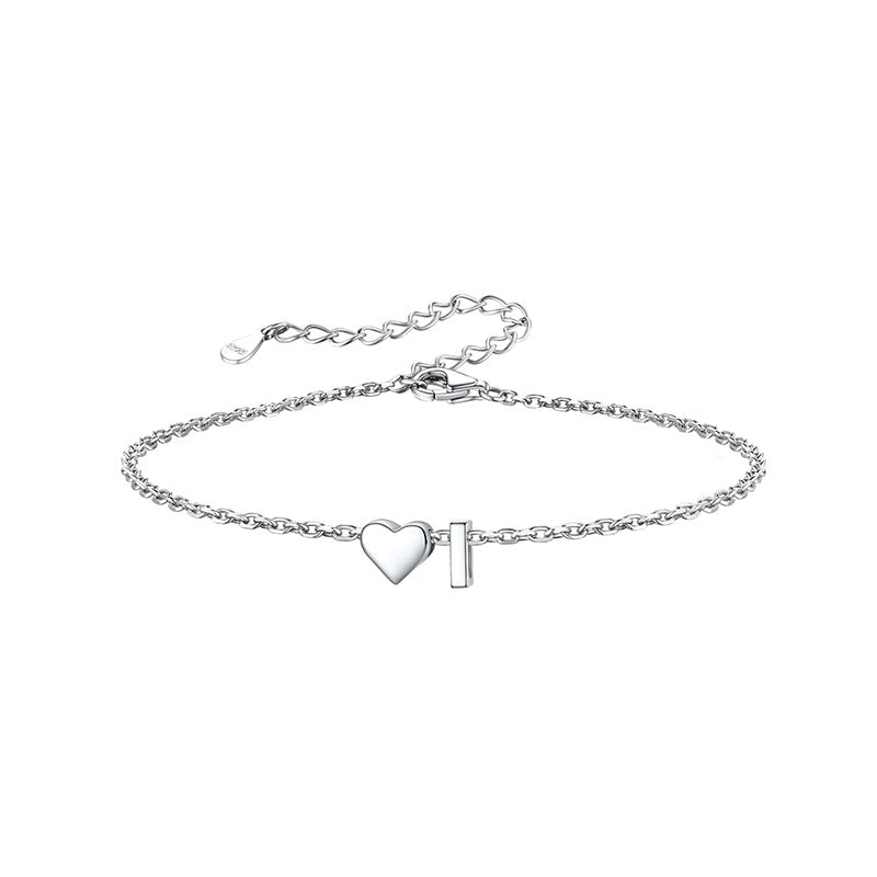 European and american style 26 alphabet letter bracelet for women - fashionable, minimalist, elegant stainless steel heart letter bracelet