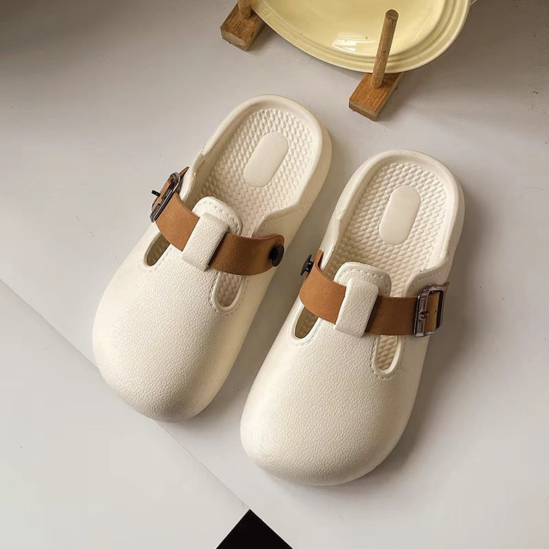2025 new women's closed-toe half slippers, summer outdoor flat sandals, trendy birkenstock-style slip-on mules