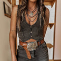 Wish independent station fashion cross-border new style stylish hot girl women's sleeveless single breasted v neck tops denim vest
