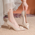 Champagne floral wedding shoes women's stiletto heel 2025 new crystal high heels banquet bridal shoes