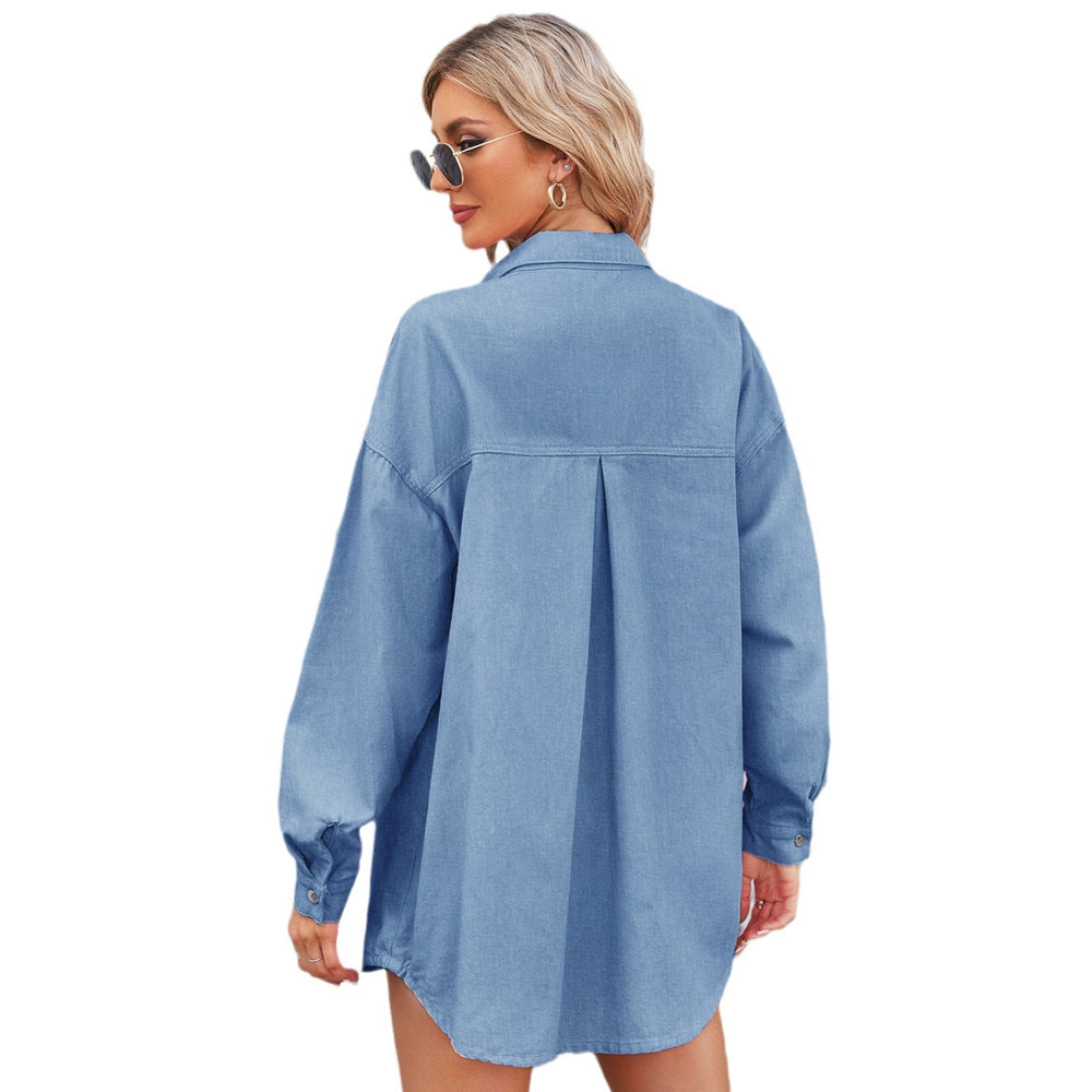 European and american cross-border women's spring new arrivals: , independent e-commerce stores,  - washed, loose-fit, long-sleeve denim shirt top