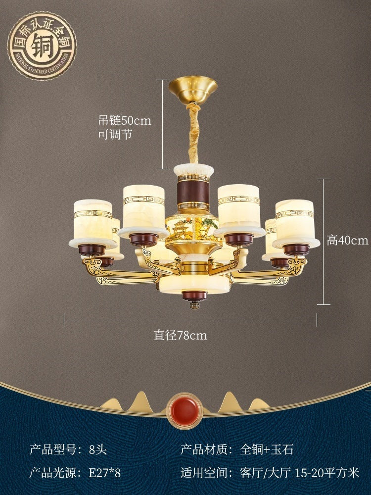 For home house classy chandelier natural jade duplex new lamp zhongshan full copper ancient town new chinoiserie marble