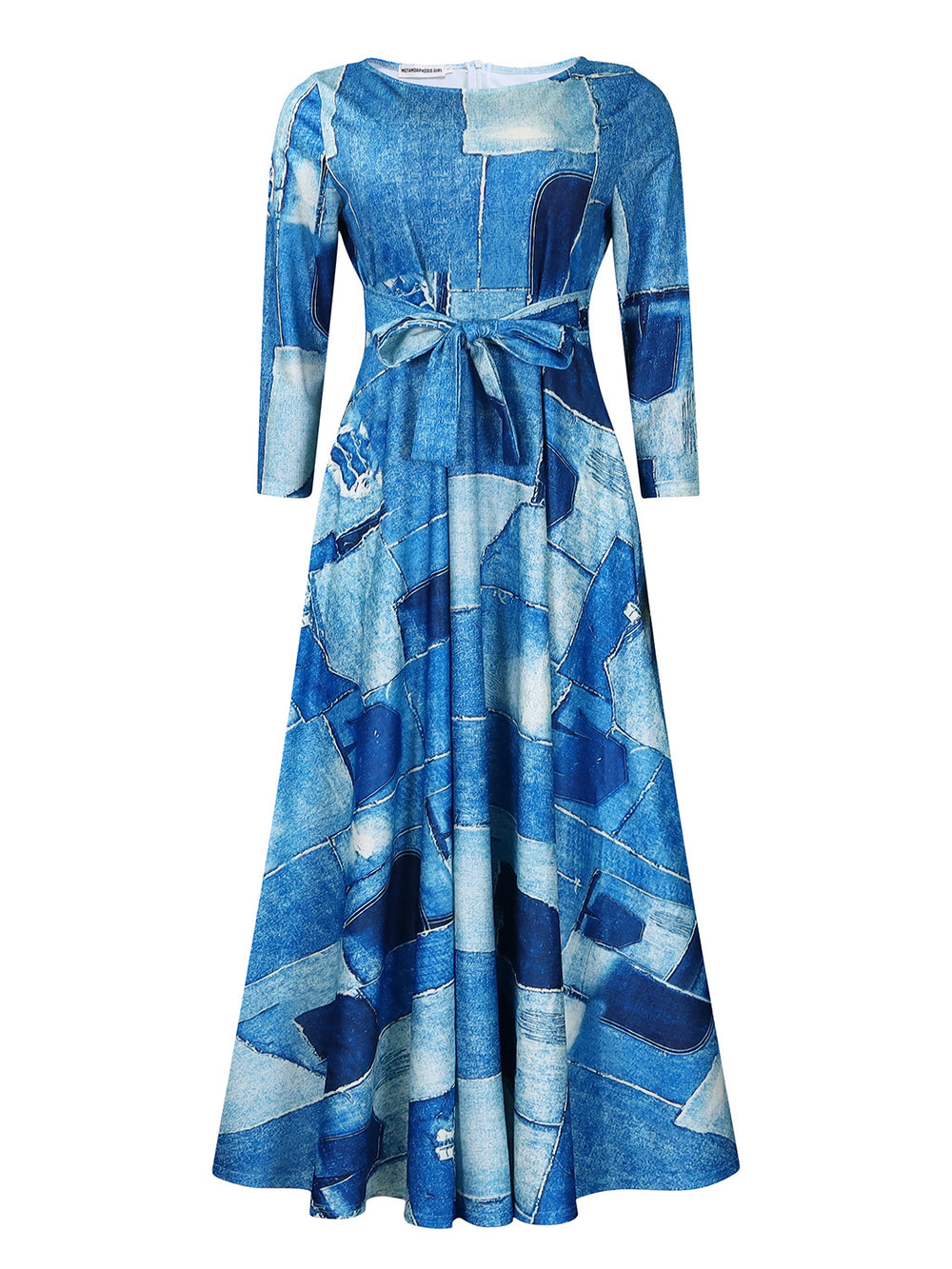 women's spring  new fashionable elegant tie-waist printed african plus size midi dress - export dress