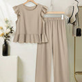 European and american cross-border women's short-sleeve set:  summer new arrival - stylish flutter sleeve top and wide-leg pants two-piece set