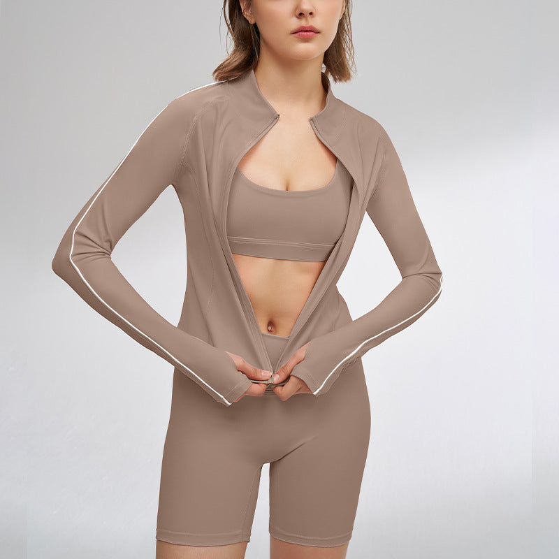 Autumn yoga long sleeve activewear fashion fitness jacket slim fit women's top zipper sun protection breathable outerwear