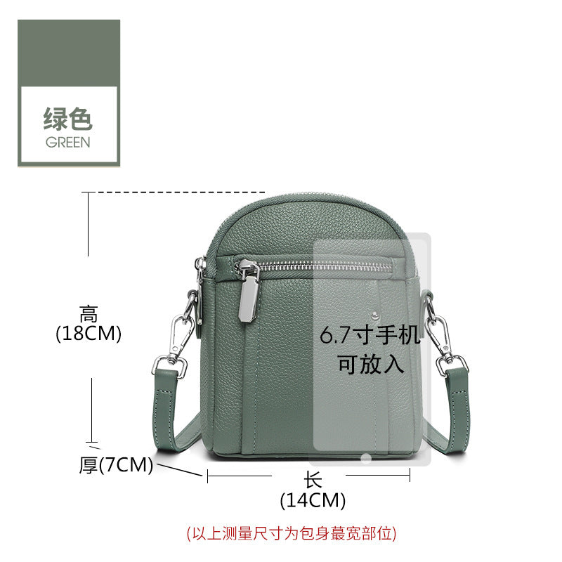 Casual leather large-capacity mobile phone bag women's versatile cowhide shoulder bag 2025 new double-layer zipper bag messenger bag