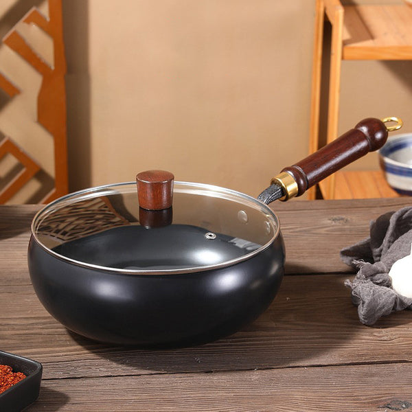 Iron pan Ancient belly pan Household deepened wok Milk pan Uncoated flat bottom wok Handmade non-stick pan Saucepan