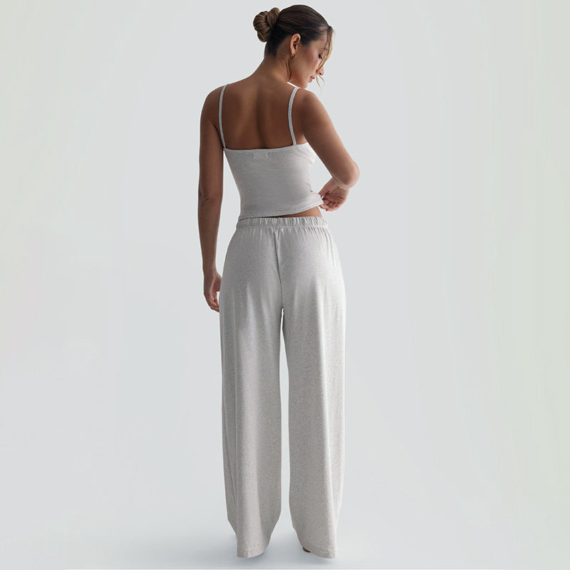 Fashion style cross-border new arrival women's fashion silm sling elastic drawstring sexy waist wide leg loosesuit women
