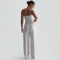 Fashion style cross-border new arrival women's fashion silm sling elastic drawstring sexy waist wide leg loosesuit women
