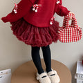 Girls' new year outfit: red sweater, winter knit top, stylish children's sweater,  new year's festive apparel