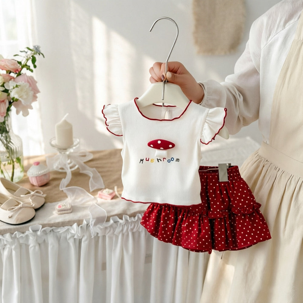 Girls' summer outfit : new korean-style baby and toddler clothing set - cute cartoon short-sleeve tee and tulip skirt