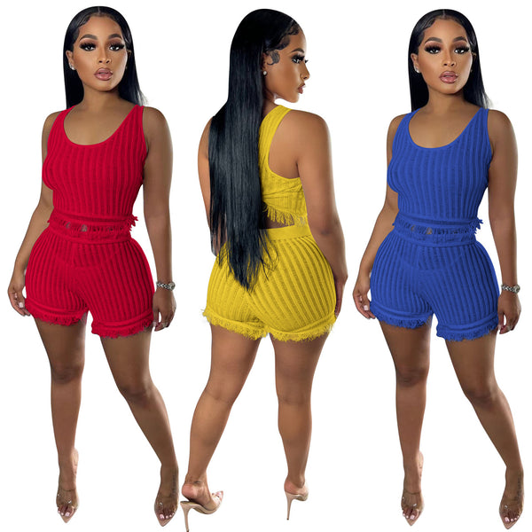 YD8693-C6 special products are non-refundable and non-exchangeable, European and American women's clothing fashion casual knitted small fringed two-piece set