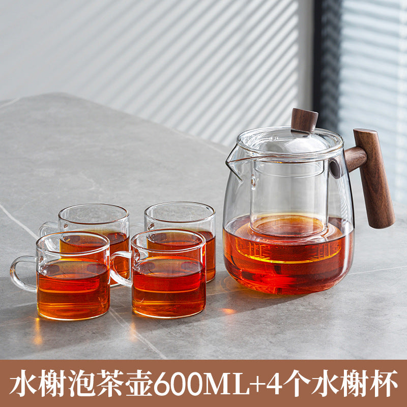 Yanxie teapot solid wood handle tea water separation cup tea separation pot heat-resistant glass tea set suitfor home teapot