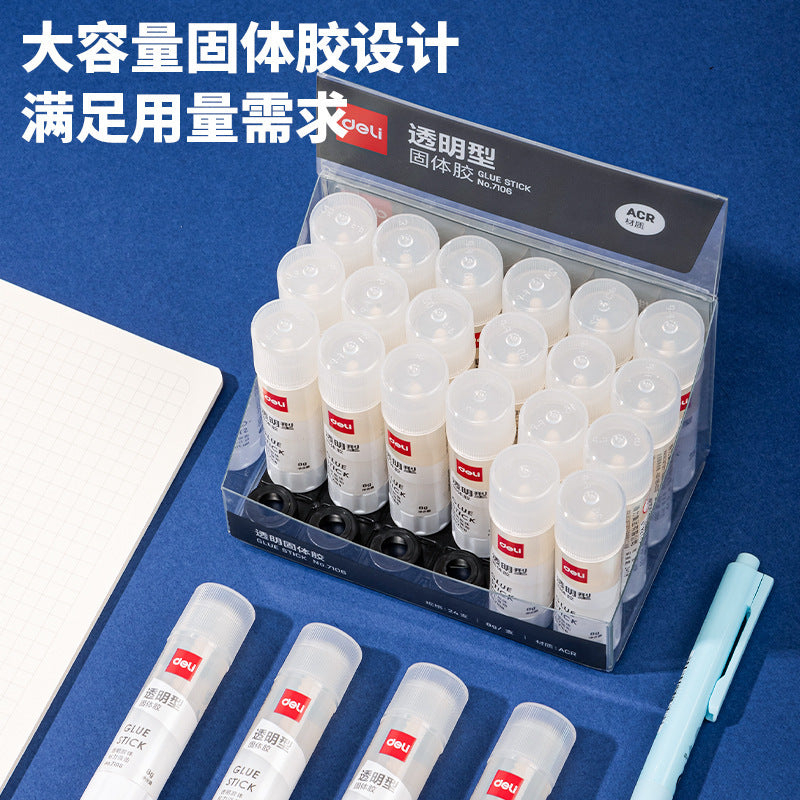 Deli 7106 small 8g transparent solid glue ACR material handmade glue stick wholesale strong stickiness student office