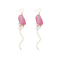 French fairy pink flower tassel stud earrings - unique, high-end, statement earrings for women - beach vacation style, niche jewelry