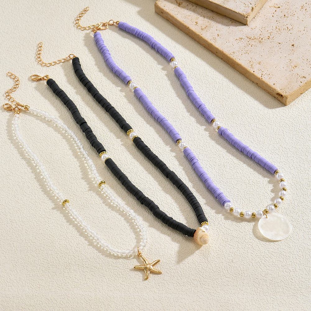 Wholesale polymer clay pearl necklaces - european & american bohemian purple beaded accessories - ocean-inspired starfish layered necklaces for women