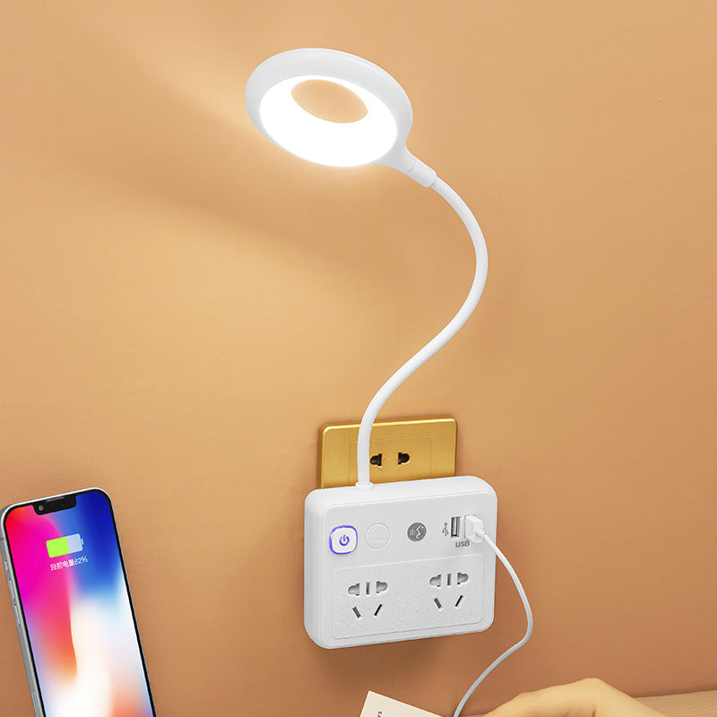 Smart voice-controlled led night light - bedside lamp with eye protection, multi-function socket, usb charging, and converter