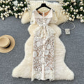 Classy sense of fragrance dress for women frenchelegance diamond-breasted silm lapel short-sleeved cut outlacedress