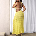 Lace-trimmed tank top summer set - sleeveless, backless, halter neck, flowy skirt - perfect for beach photoshoots (cross-border )