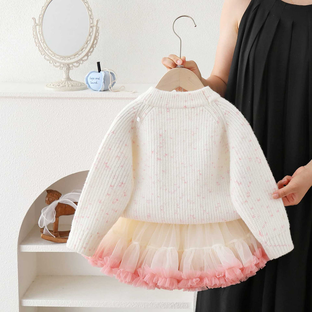 Girls' sweater set : stylish spring/autumn strawberry knit two-piece outfit with tutu skirt
